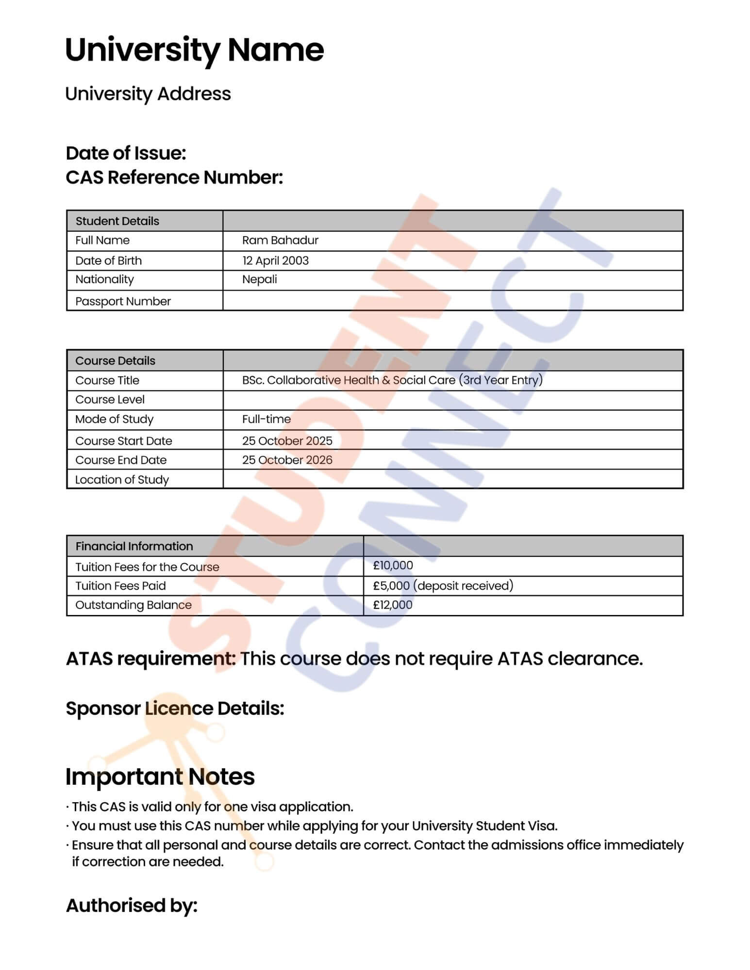 CAS Letter Sample UK 2025